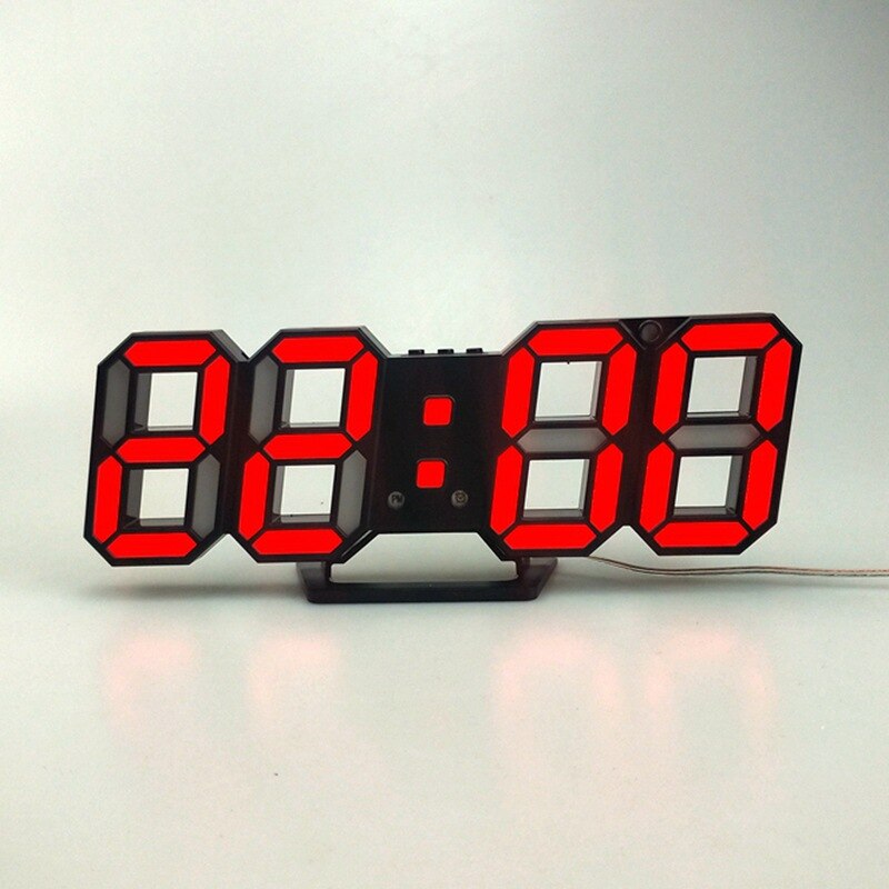 3D LED Wanduhr Modernes Digital Tischuhr Alarm Nachtlicht Wanduhr Uhr Für Zuhause Wohnzimmer Dekoration: rot B