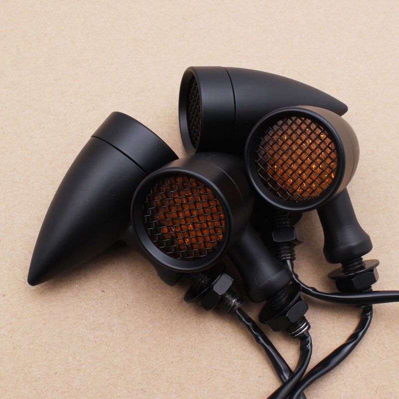 4pc Cafe Racer Motorcycle Retro Aluminum Turn Signal Light With Grid Indicators LED Brake Light 10mm Universal for Triumph Honda