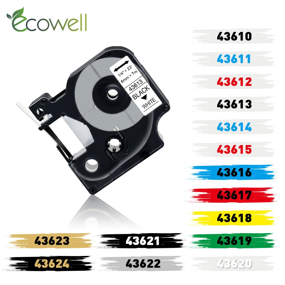 Ecowell 6mm Multicolor 43613 43610 kaseta z taśmą kompatybilna z Dymo D1 43613 taśma z etykietami dla Dymo Label manager 280 160 420P