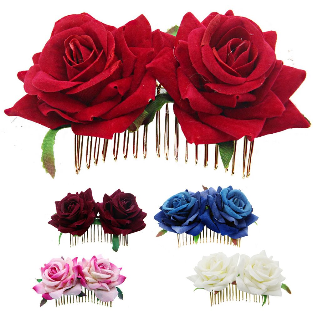 White/Red Rose Flower Hair Combs Wedding Bridal Jewelry Women Prom Headpiece Charm Hair Accessories Hair Pins Clips