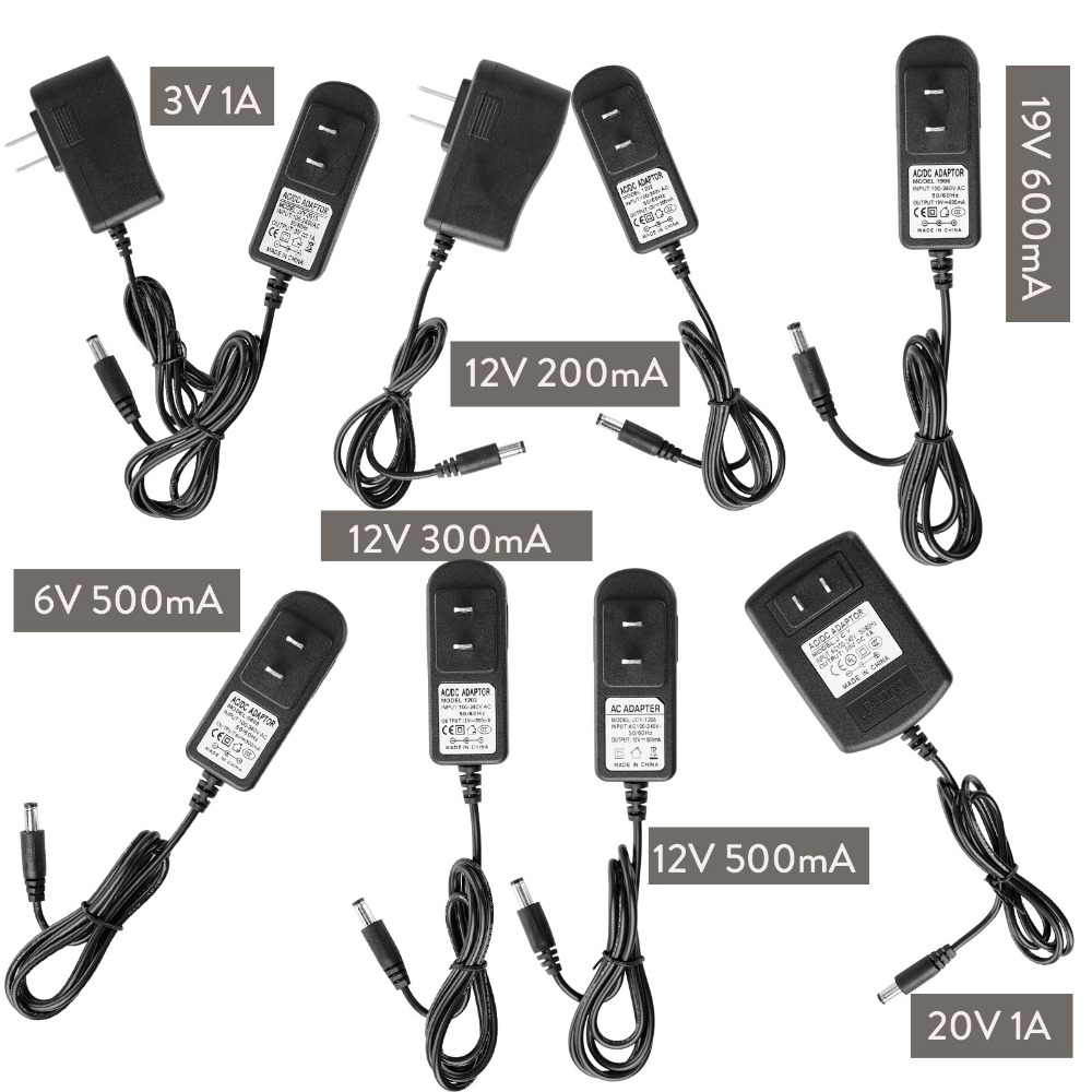 Dc 12v 3v 6v 19v 20v 1a 200ma 300ma 500ma 600ma us eu-kontakt strömförsörjningsadapter transformator för led-strip ljusingång 100-240v
