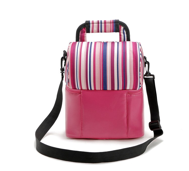 Double Stripes Portable Picnic Lunch Thermal Bag Oxford Shawl Storage Cooler Bag Refrigerator for Breast Milk