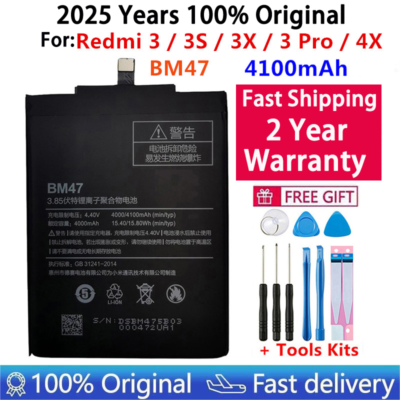 2025 100% batería Original BM47 de capacidad completa 4100mAh para Xiaomi Redmi 3 3S 3X Xiao mi Hongmi Redmi 4x baterías de repuesto