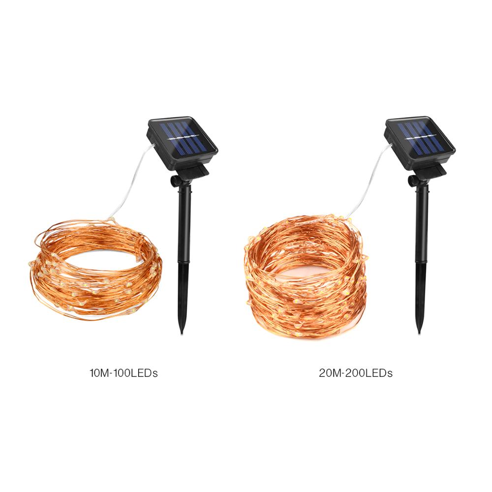 10m/20m utendørs belysning kobbertråd utenfor solenergi streng lys balkong vegglampe hage innredning fe streng lys