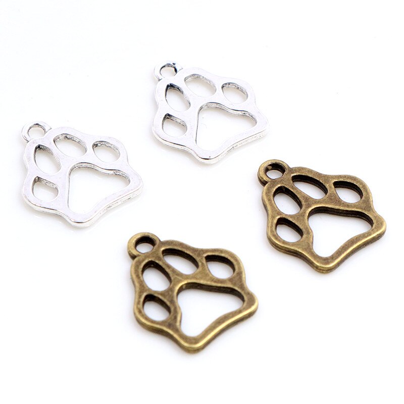 19x17mm 20 piezas antiguas de bronce chapado en plata gato o perro huella hecha a mano encantos colgante: DIY para collar de pulsera