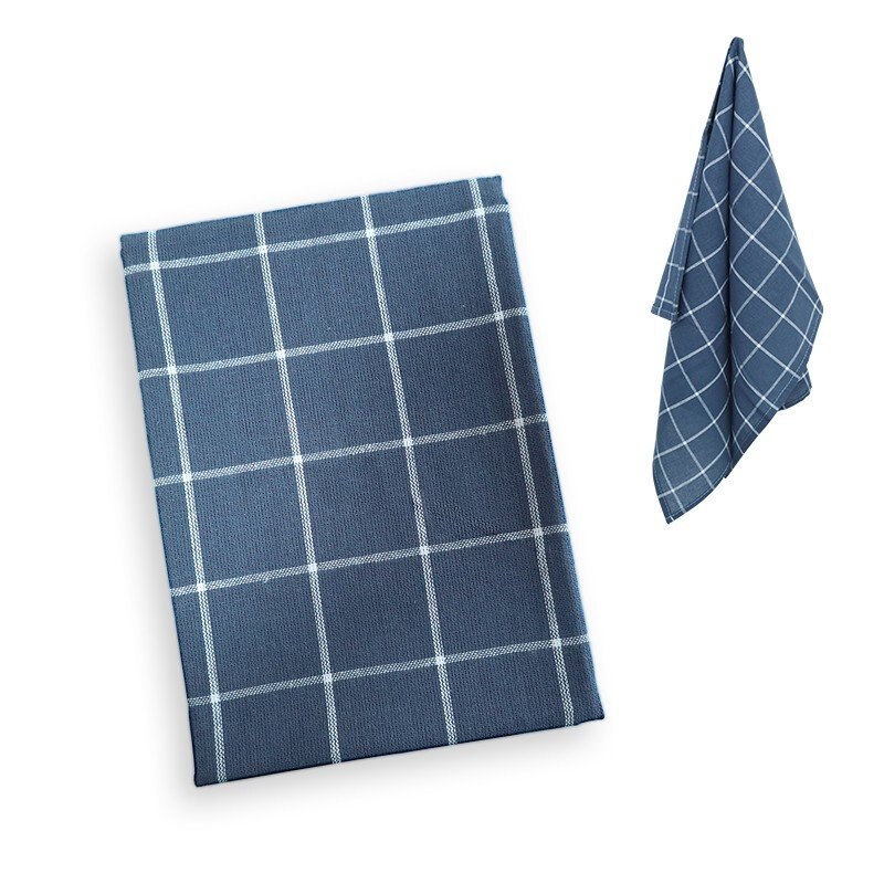 5pcs/batch Cotton Wiping Cloth Western Restaurant Napkin Towel Absorbent Cotton Plaid Tea Towel Handkerchief: Blue grid 46x70cm
