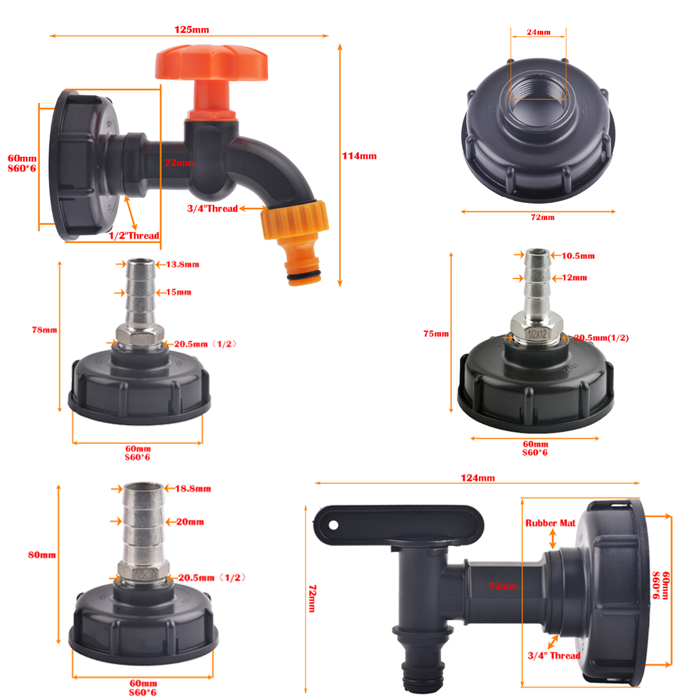 1/2" 3/4" 1" Female Thread IBC Tank Adapter Water Tap Connectors Valve Replacement Fittings Garden Agriculture Irrigation Tools