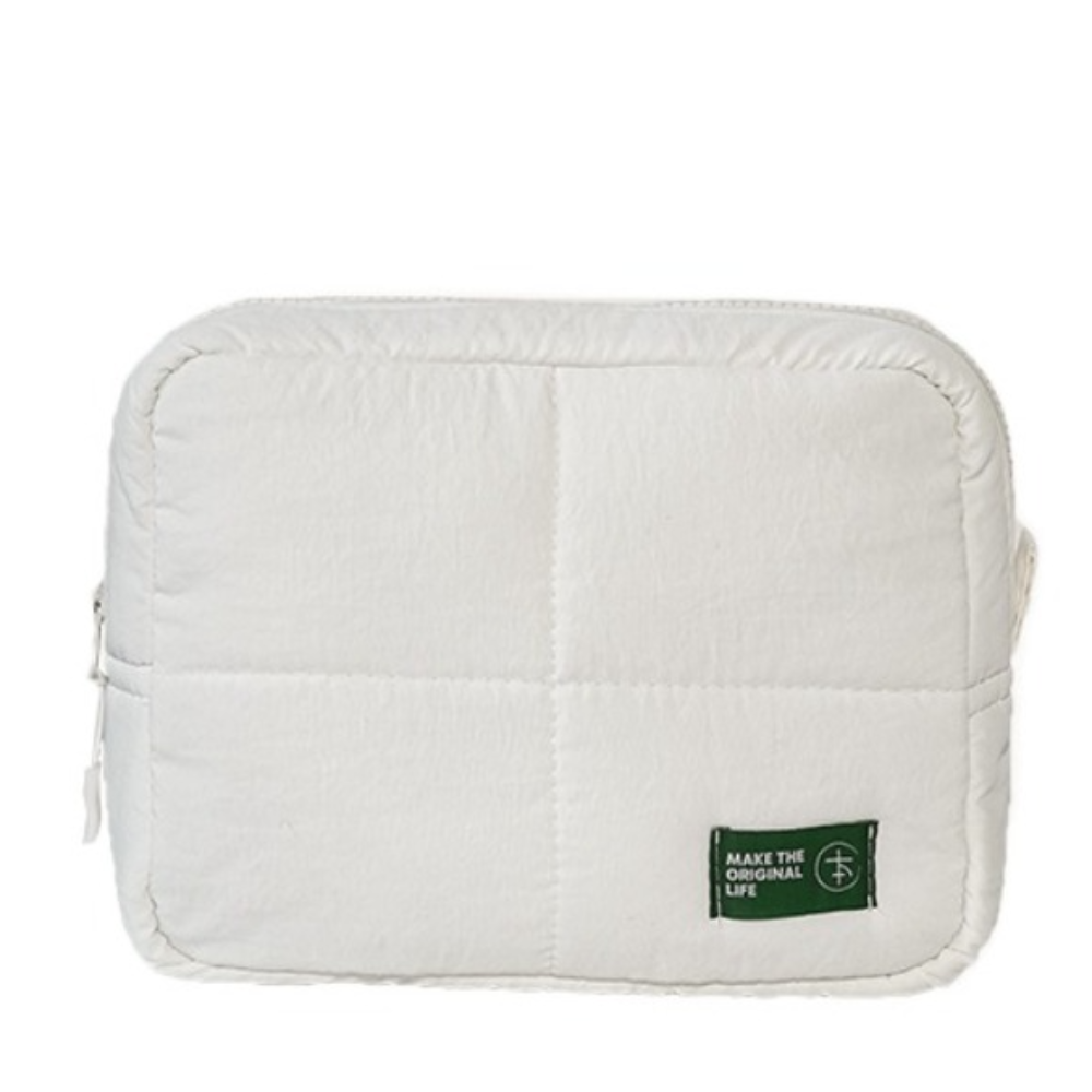 Koffert vattert sminkeveske puffer ensfarget kosmetikkveske myk firkantet hudpleieoppbevaringsveske mangfoldig arrangør: beige