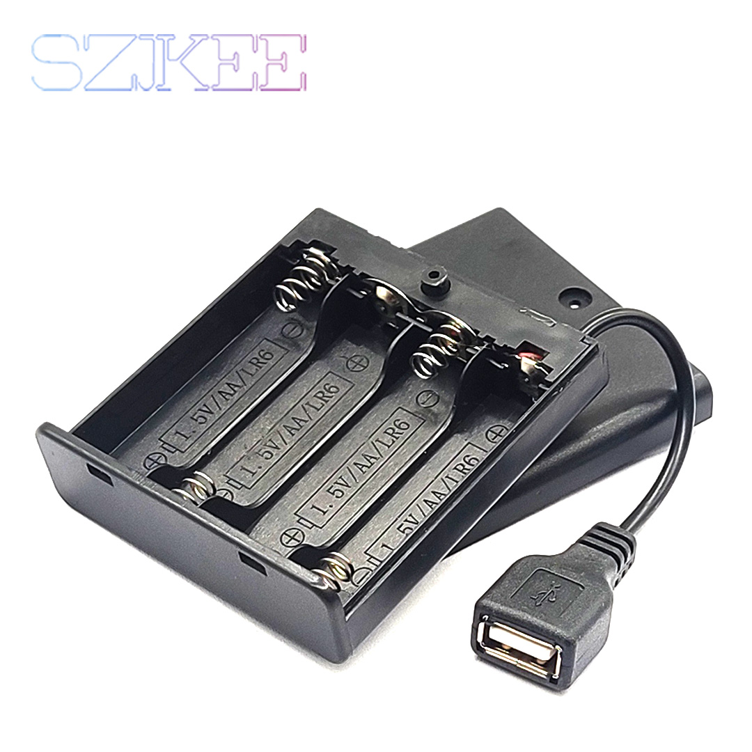Soporte para pilas AA, caja para pilas AA con puerto de alimentación USB con cubierta y interruptor con ranura 2/3/4/6/8 DIY