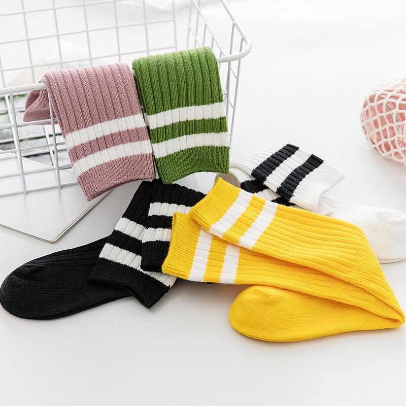Lente En Herfst Kinderen Sokken College Stijl Twee-Bar Jongens En Meisjes Baby Groen Roze Geel sport Sokken 1-9T