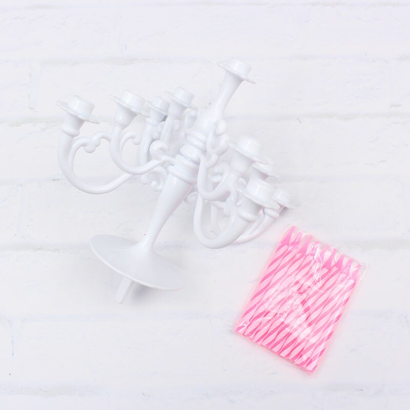 Candelabros de plástico HeyMamba para decoración superior de pastel con vela para niños y adultos, juego de candelero colorido para fiestas de cumpleaños: White