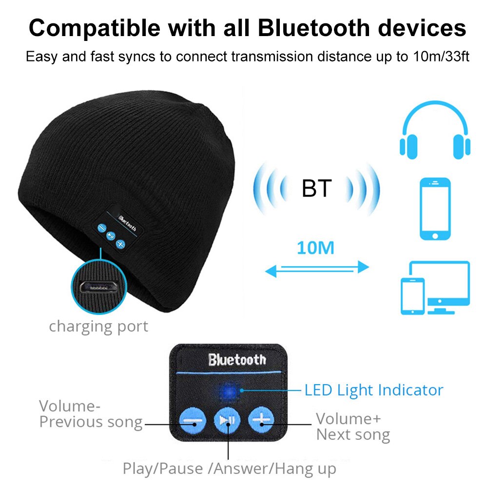 Draadloze bluetooth-muts, gebreide fluwelen wintermuts met ruitjesmotief, magische warme slimme muts, draadloze unisex muts met koptelefoon
