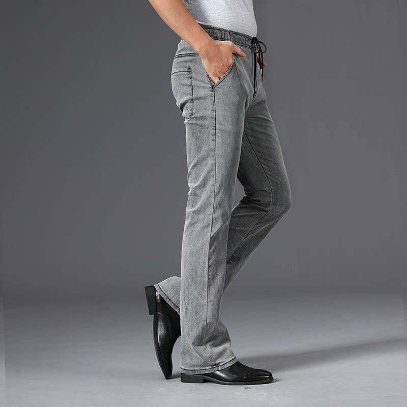 Zomer Dunne Micro Flared Jeans Mannen Boot Cut Denim Broek Koord Stretch Taille Ademend Mannelijke Mode Grijze Broek
