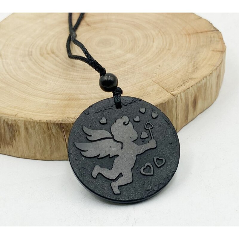 Russische Natuurlijke Authentieke Shungite Hanger Steen Emf Neutraliserend Shungite Ketting Sieraden Anti Stralingsbescherming 5G Blocker: Cupid