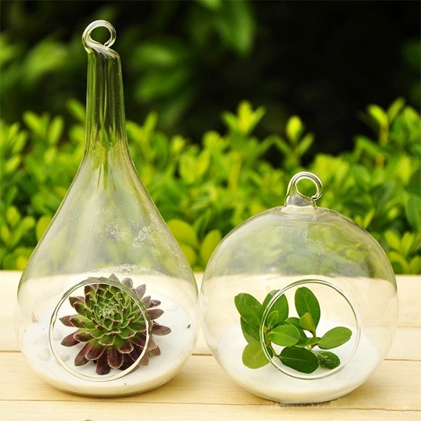 Vase rond en verre Transparent 1 pièce | Avec 1 trou, pour décoration de mariage, bureau, maison, décoration de maison, Vase suspendu