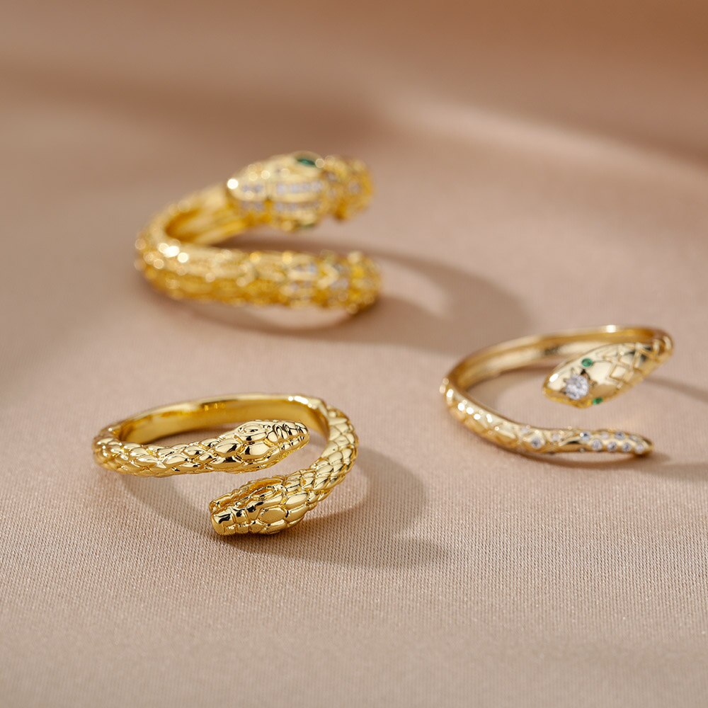 Schlangenringe für damen und mädchen, verstellbare fingerringe mit zirkonia, goldringe, eheringe, paarringe, schmuck, anillos mujer