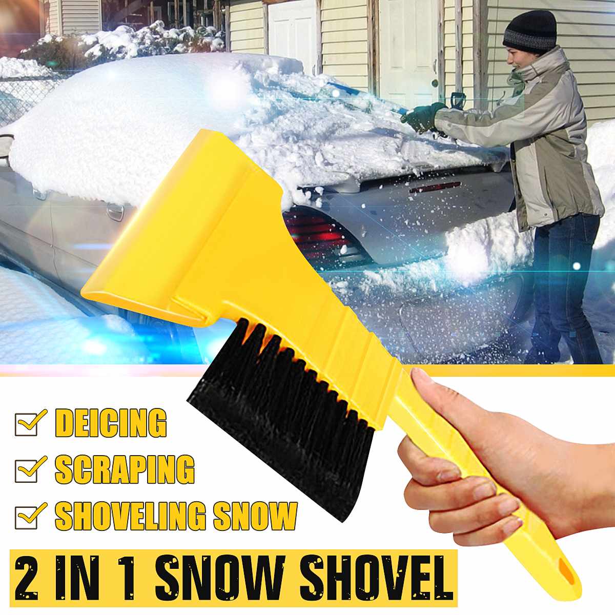 2 in 1 handige auto sneeuw ijskrabber borstel schep verwijdering winter auto ruiten ontdooier multifunctionele reinigingsgereedschappen