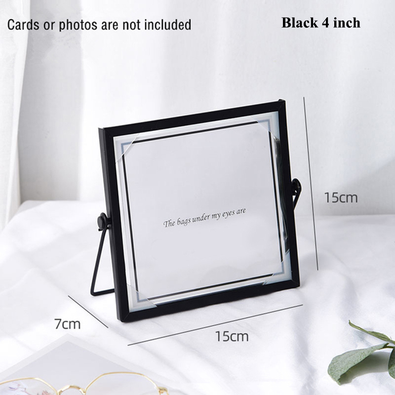 Nordic Geometric Metal Photo Frame Gold Glass Photo Frame Wedding Party Christmas Pictures Stand Holder Artist Home Decoration: Black 4 inch