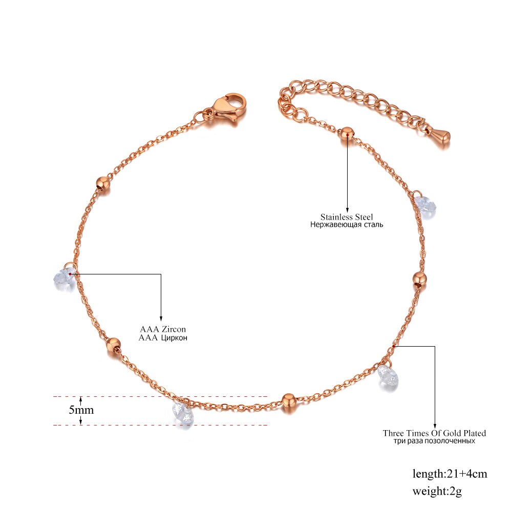 Lokaer bohême acier inoxydable été plage bracelet de cheville à breloques bijoux de pied à la CZ cristal chaîne et lien bracelets de cheville pour les femmes A20008