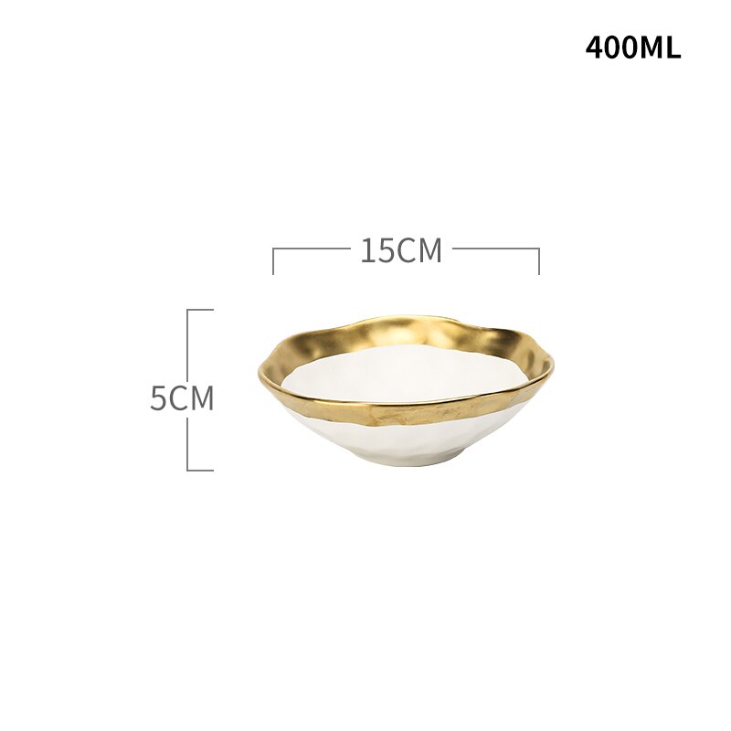 Nordic Ceramic Bowl White Black Gold Side Bowl Household Large Personality Xin Ramen Udon Noodles Korean Bibimbap Salad Bowl: A
