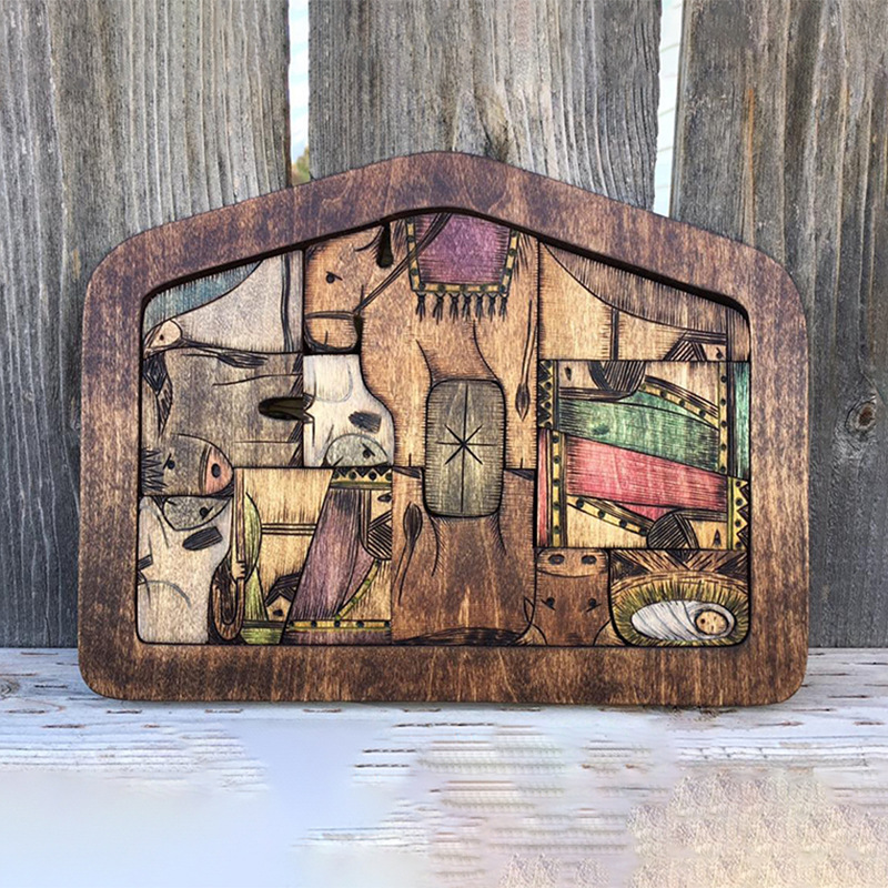 Wooden Jesus Puzzle Statue Nativity Puzzle With Wood Burned Jesus Puzzles Nativity Set Jigsaw Game Educational For Kids: Default Title