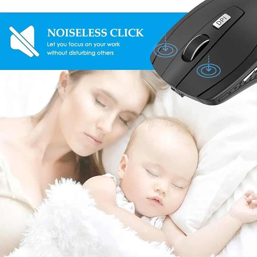 Wireless Mouse 2.4G Silent Mouse Portable Mobile Optical Office Mouse 1600 Adjustable DPI Levels for Notebook PC Laptop MacBook