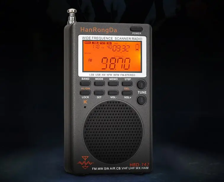 HanRongDa HRD 747 przenośne radio FM/MW/SW/SSB/LSB/AIR/CB/VHF/UHF/UBD/WX pełnozakresowy mini odbiornik radiowy Stereo