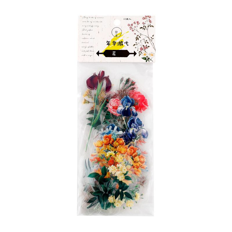 JIANWU – Autocollants washi, séries plantes et fleurs, 40 pièces, étiquette de scrapbook, décoration pour journal intime, fourniture de papeterie