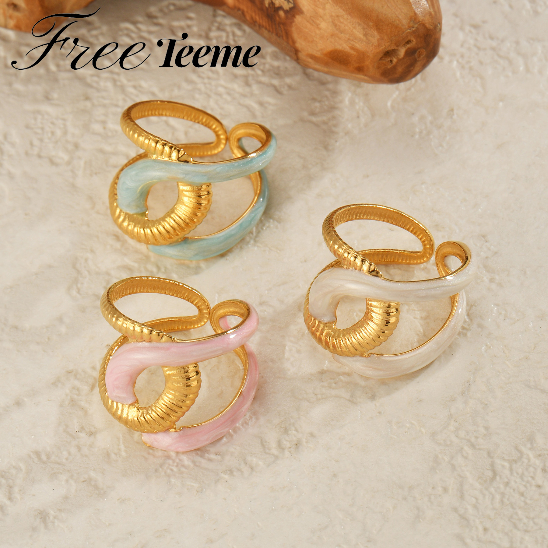 Freeteeme-Bague goutte d'huile de carillon pour femme, matiques plaquées or réglables, acier inoxydable, accessoires pour vous, de bijoux,