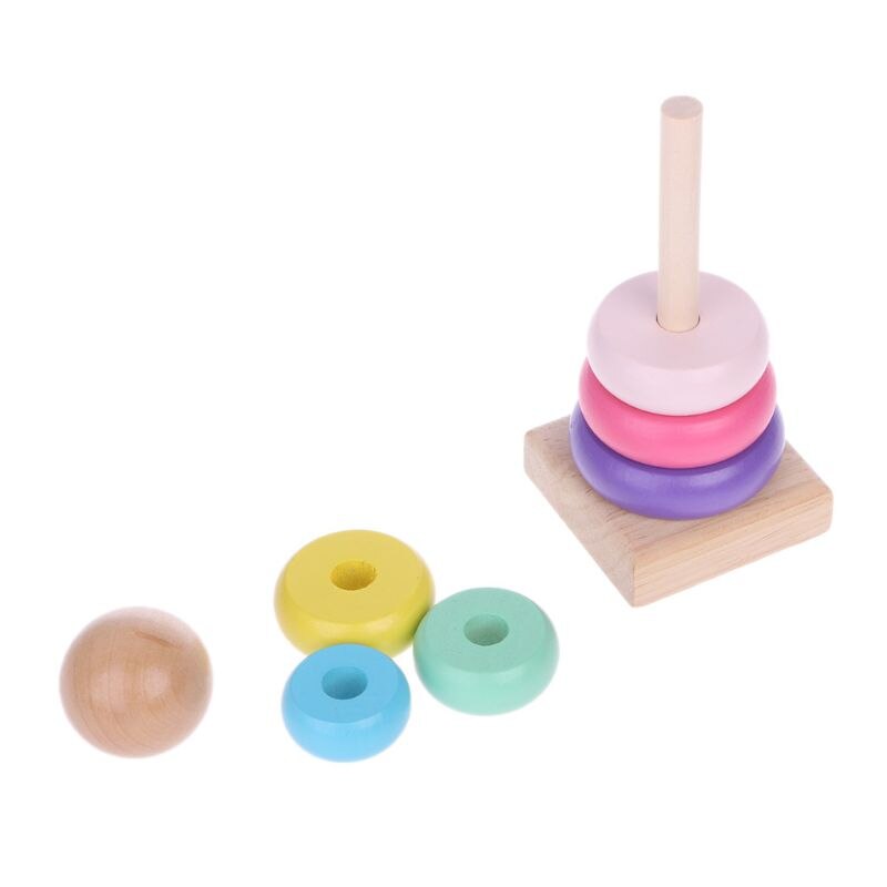 Warm Color Rainbow Stacking Ring Tower Stapelring Blocks Wood Toddler Baby Toys