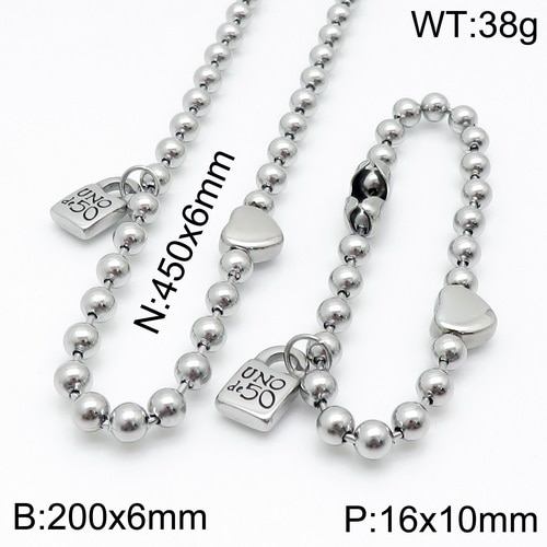 femmes hommes couleur argent or acier inoxydable serrure ronde clé Uno 50 boule perle Bracelet collier ensembles de bijoux