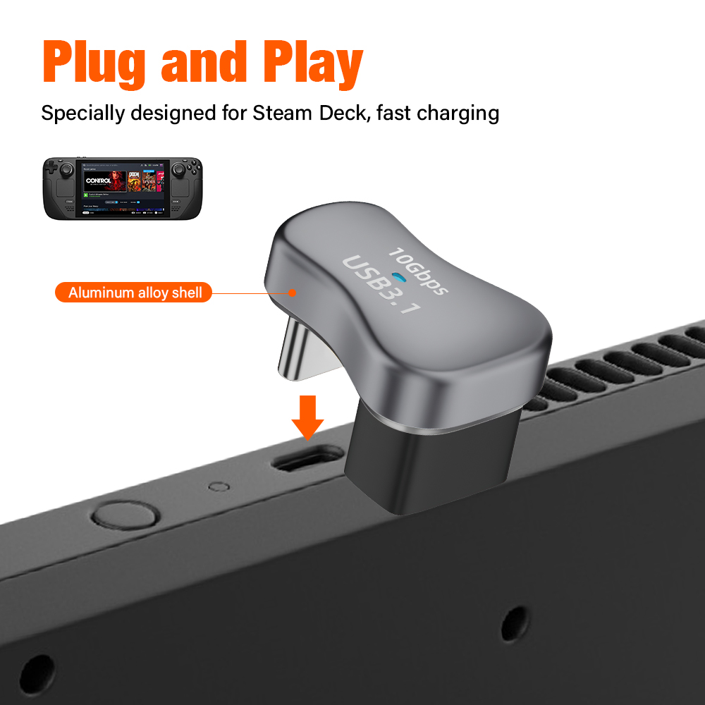 180-Grad-Winkel-USB-C-Adapter, USB-C-Stecker auf Buchse, 20 Gbit/s, PD 140 W, Schnelllade-Konverter-Adapter für Dampf Deck-Zubehör