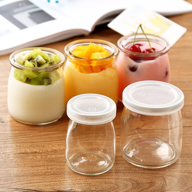 Petite bouteille en verre Transparent de 100ml, avec bouchon et grande ouverture, pour Pudding, lait acide, haute température, 1 pièce