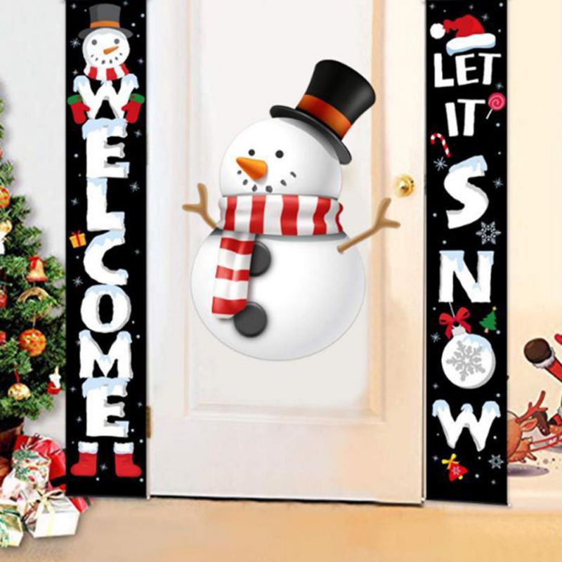 Juledekoration bannere dør veranda dekorative tegn veranda gardin juletræ santa brev sne gardin til hoveddør deco: B