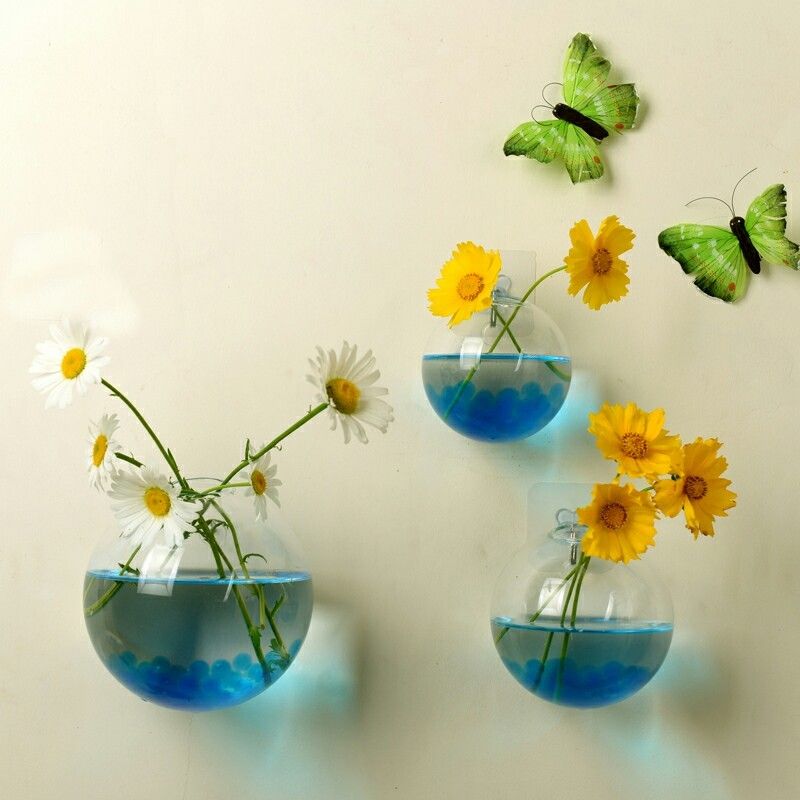 Florero de cristal con forma de globo de terrario, colgante transparente, maceta, maceta para pared, recipiente acuario, decoración para el hogar