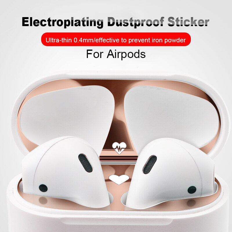 Etiqueta protectora de polvo de Metal para Airpods 2 1 pegatina protectora de piel para auriculares Airpods de Apple