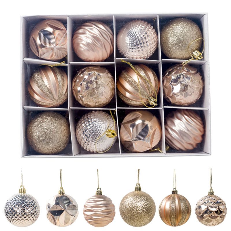 12 stuks glanzende kerstballen kleine onbreekbare kerstboomversiering: C