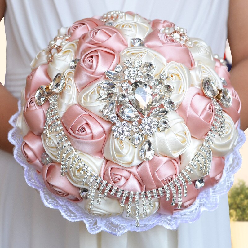 Ramo de flores de color rosa y champán para Novia, accesorios de boda, ramo de cristal para Novia, ramos de boda