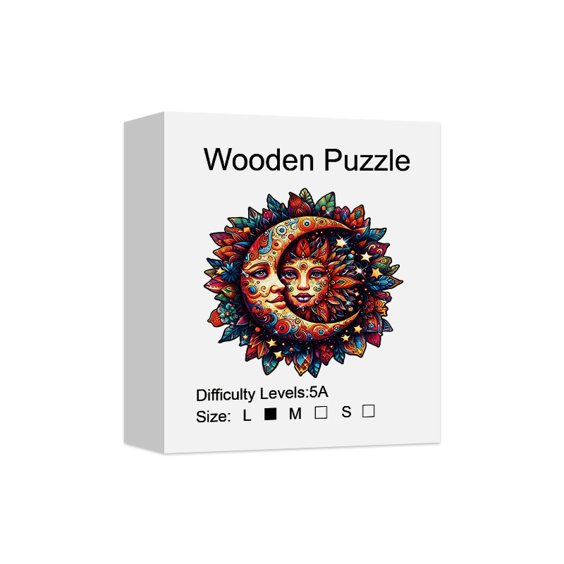 Puzzle in legno Sole e Luna per adulti, pezzi dalla forma unica, confezione regalo raffinata, esercizio per il cervello, decorazione per la stanza, regali per le vacanze: Default Title