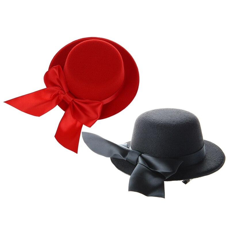 2x Dames Mini Top Hat Tovenaar Burlesque Millinery Met Strik-Red & Black