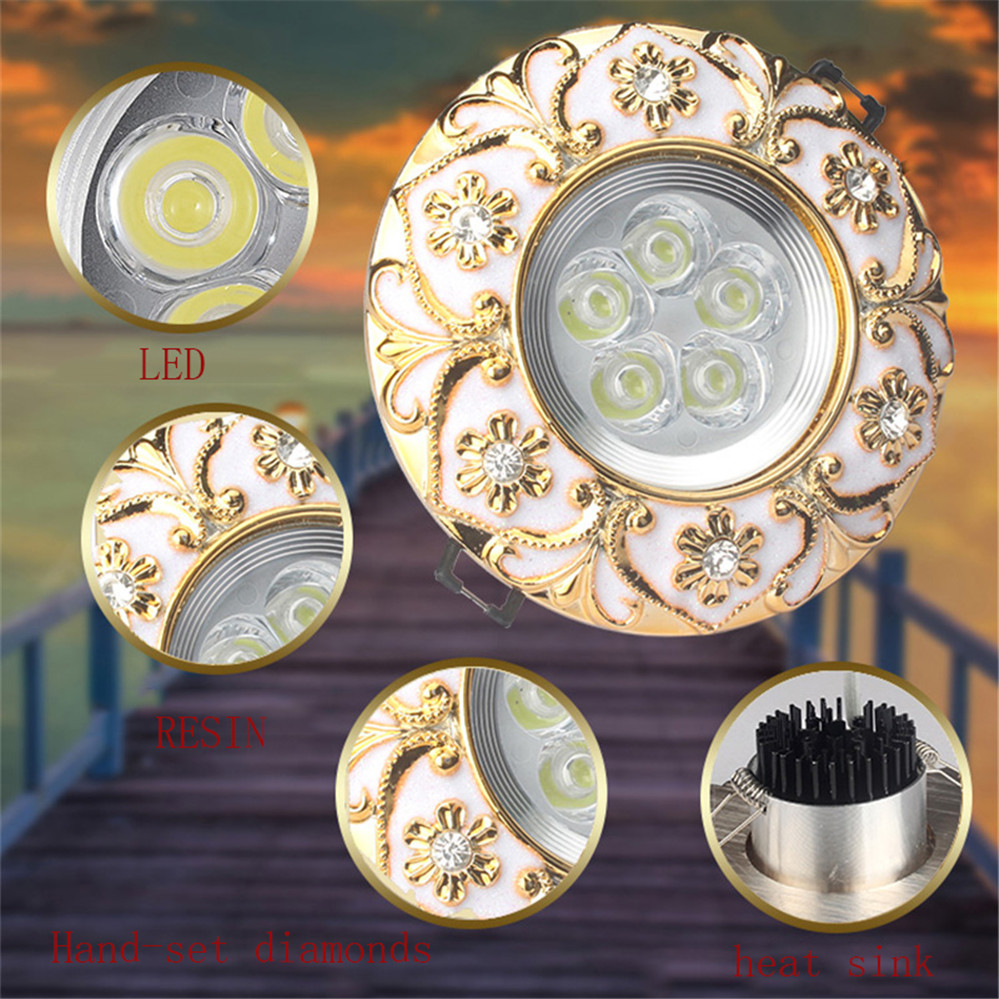 Europeisk luksuriøs diamantbesatt gullgirlander led-downlights 3w 5w 7w for gang, entré, spisestue, 220v innfelte lamper, spotlights