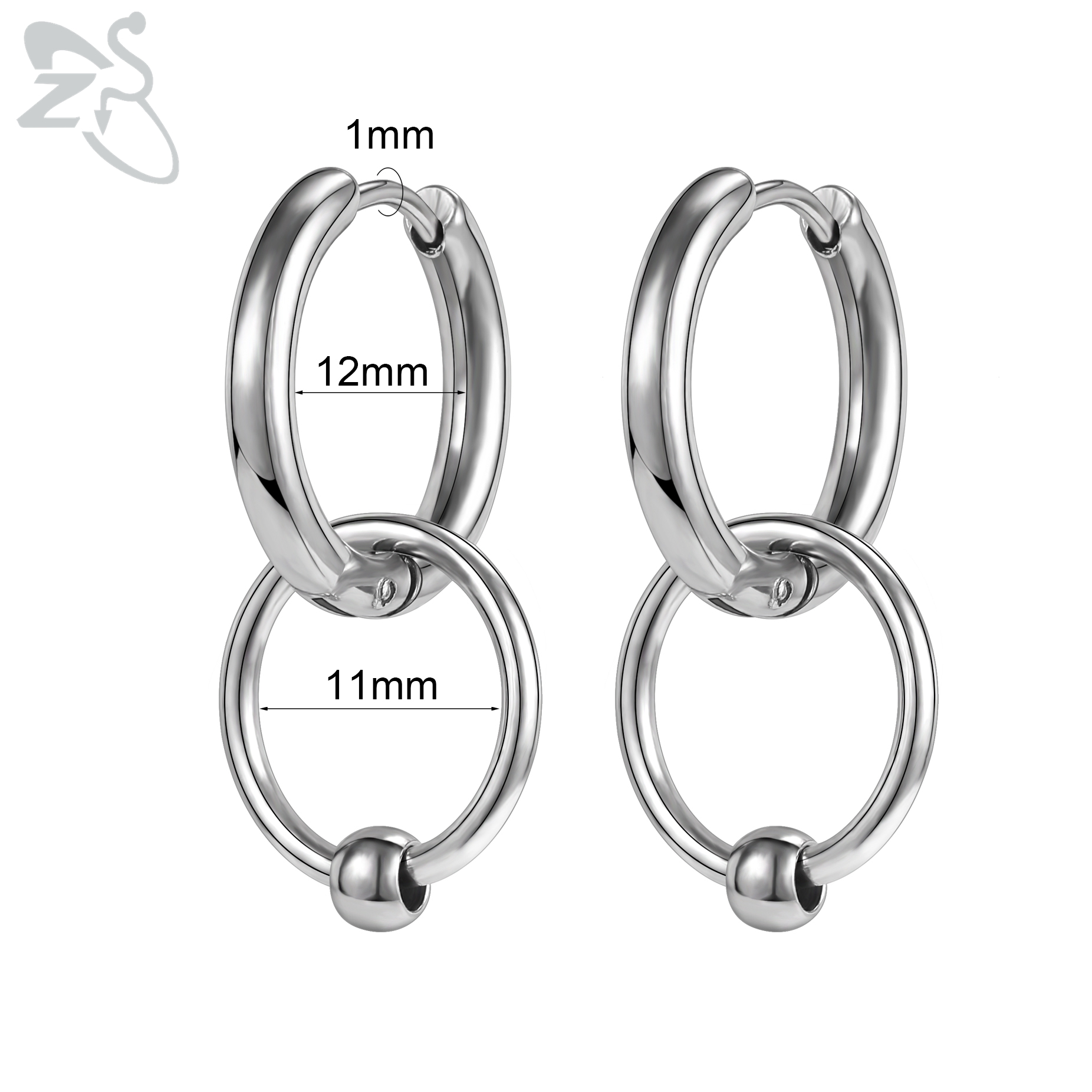 ZS-pendientes de aro de acero inoxidable para hombre, aretes redondos de calavera, serpiente, gótico, Punk, Rock, colgante, cartílago de hélice, 18G, 2 unidades por lote: Bronce antiguo plateado