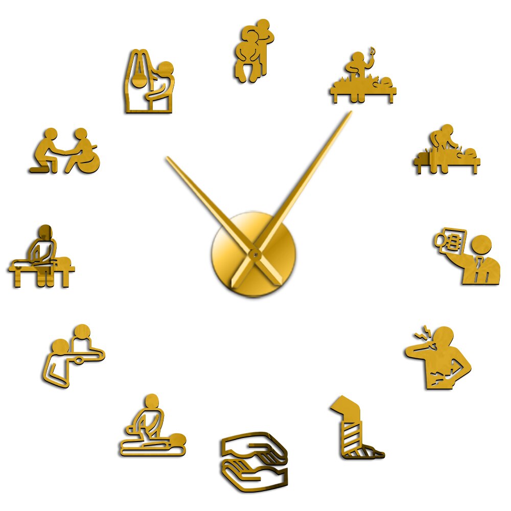 Reloj de pared de acupuntura quiropráctica, pegatinas acrílicas de espejo para decoración de pared, terapia física, gran bricolaje: Gold / 47inch