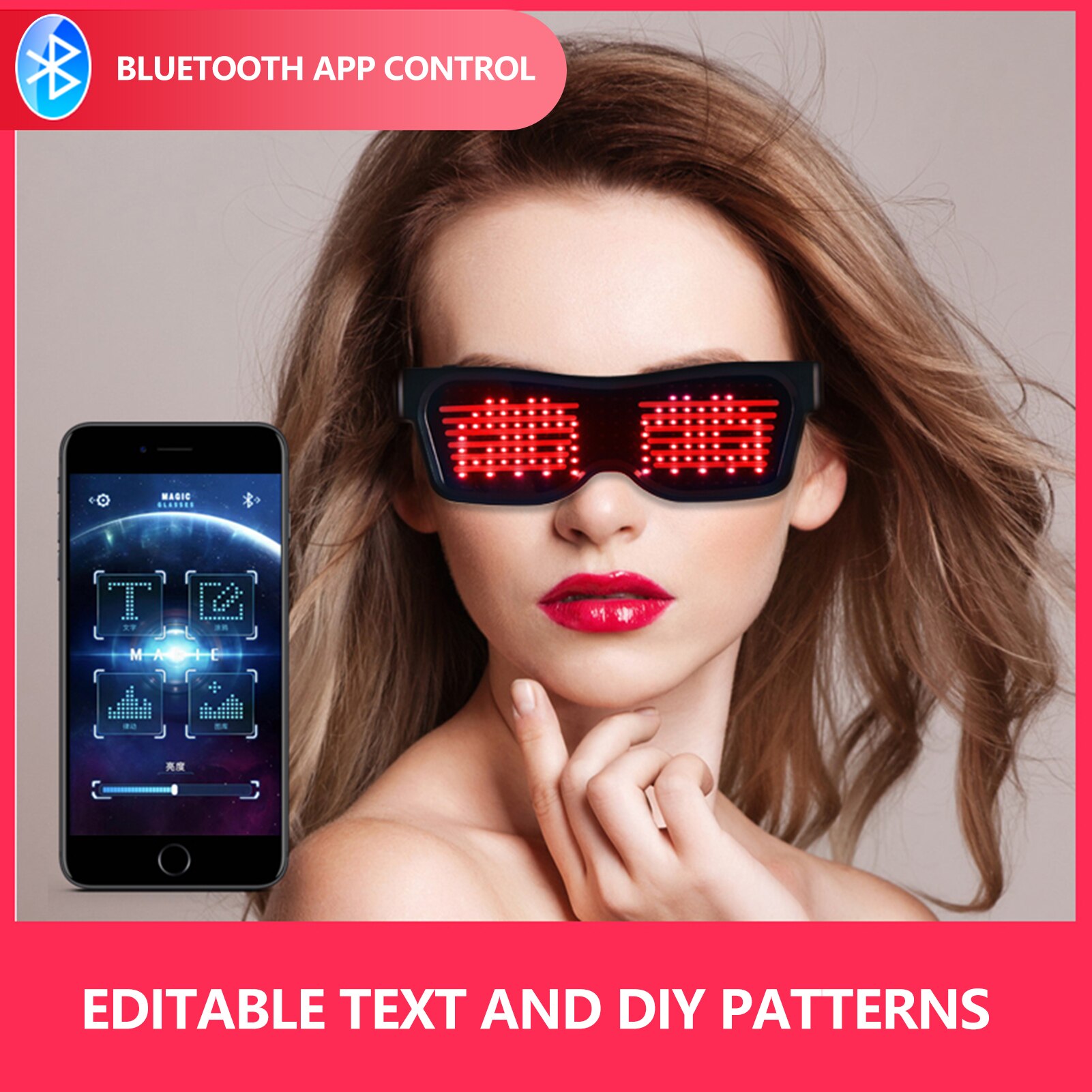 Magic Bluetooth Led Party Glasses App Control Luminous Glasses Dj Electric Syllables Party Eye Glasses