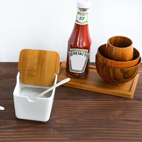 Tarro de cerámica con tapa para condimentos, bote de sal para sal, caja de suministros de cocina condimentos, bote para condimentos