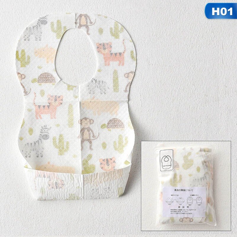 10PCS/Lot Baby Waterproof Non-Woven Fabric Disposable Bibs Portable Baby Toddler Bibs Feeding Saliva Apron Paper Bibs: H01