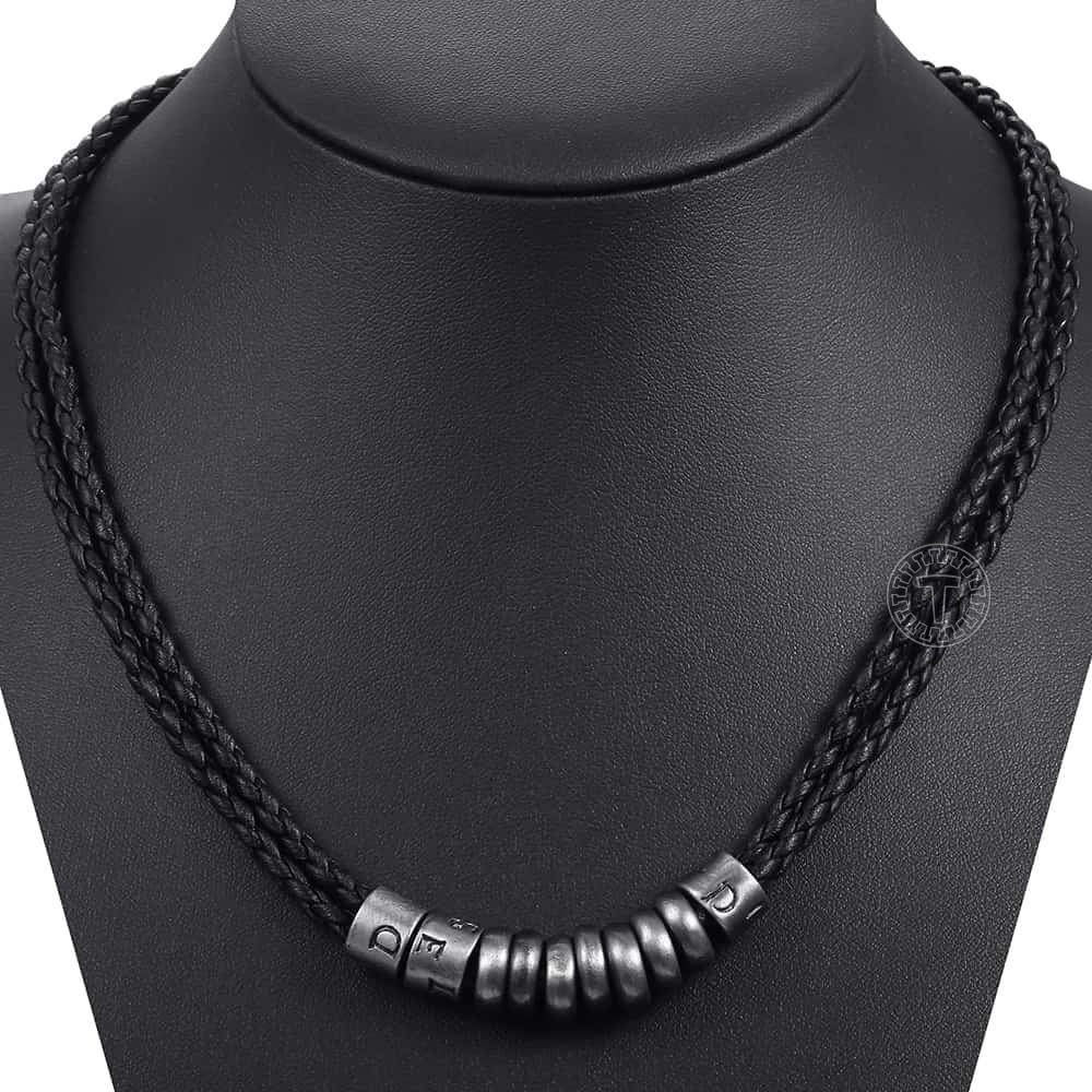 Mannen Lederen Ketting Zwart Touw Ketting Metalen Charm Ketting Voor Mannelijke Sieraden 8Mm KLP100