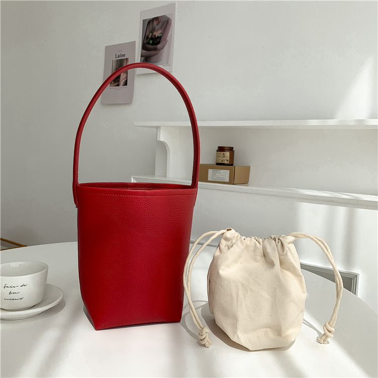 Bolso casero para mujer, bolso Retro de cuero suave portátil 2025, bolso de cubo que combina con todo, bolso de hombro para ir al trabajo, bolsos y bolsos: Rojo