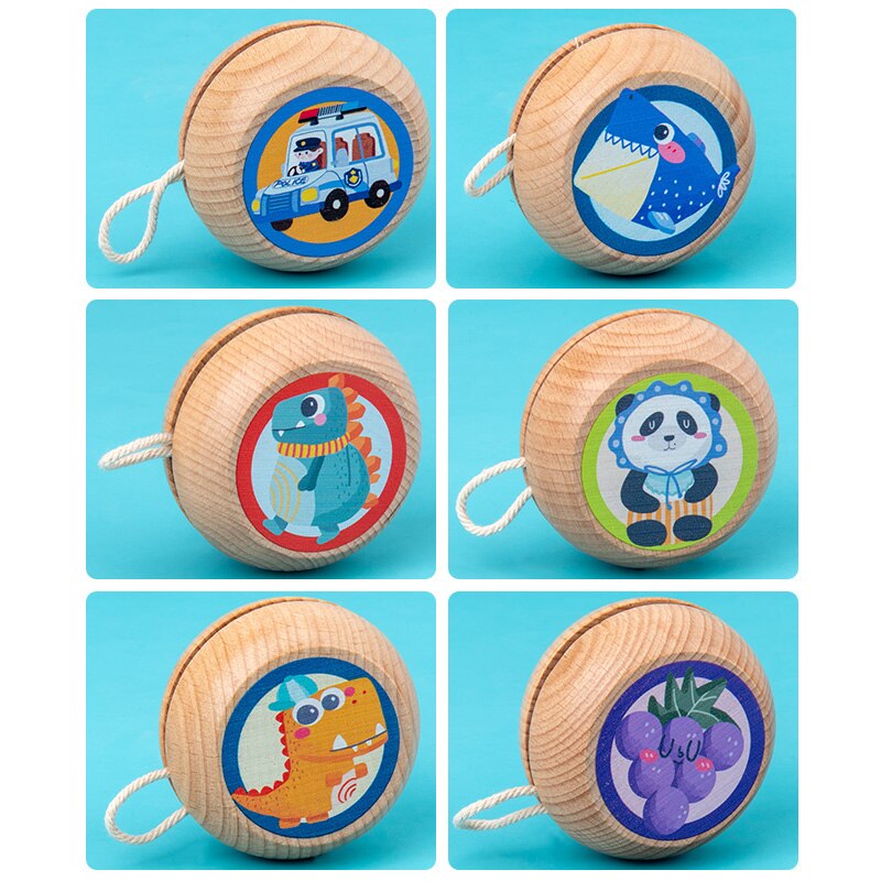 Bola de YOYO de dibujos animados de madera para niños, 6 estilos, juguetes para niños, agarre/movimiento, desarrollo de habilidad, juguetes clásicos chinos para niños