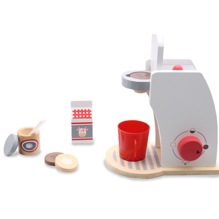 3d træ børn køkkenartikler legetøj simulering træ kaffemaskine brødrister maskine pige legehus rollespil pædagogisk legetøj: Qcl-kaffemaskine